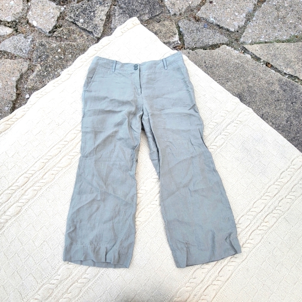 Talbots Heritage Fit Wide Leg Linen Crop Pants size 8P Sage Green